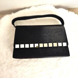Y2K Sleek Black Flap Evening Purse Shoulder Bag Silver Mirror Tiles